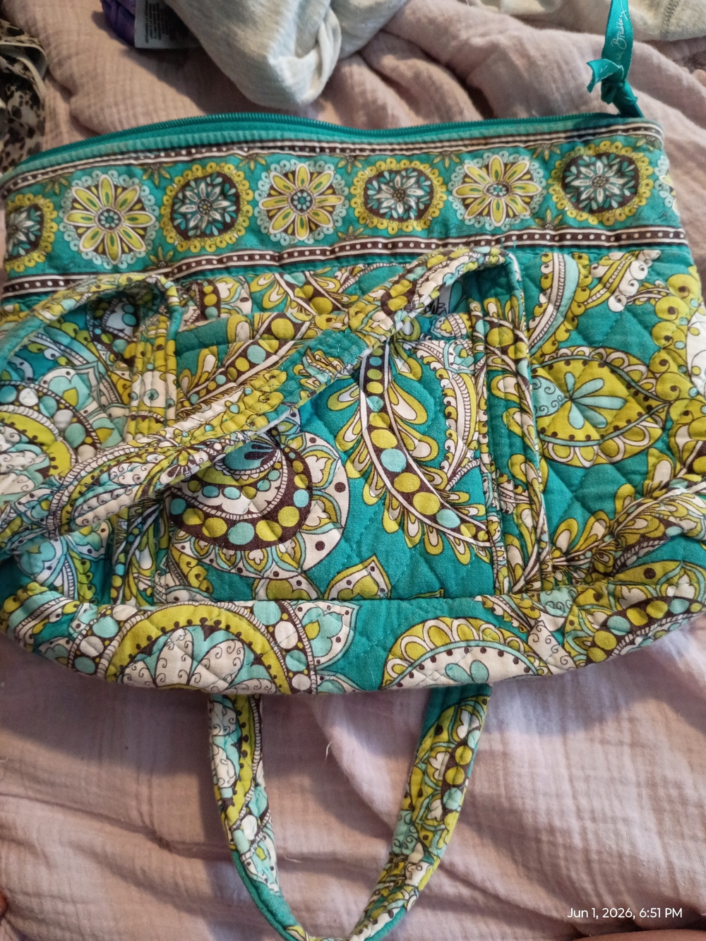 Vera Bradley Teal and Yellow Paisley Quilted Hobo